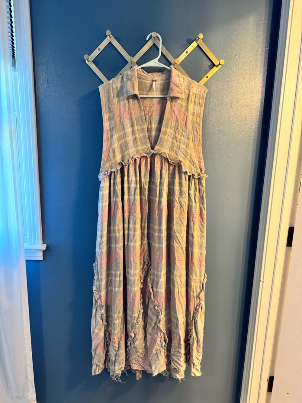 Free People Pastel Pink and Cream Plaid Sleeveless Maxi Dress